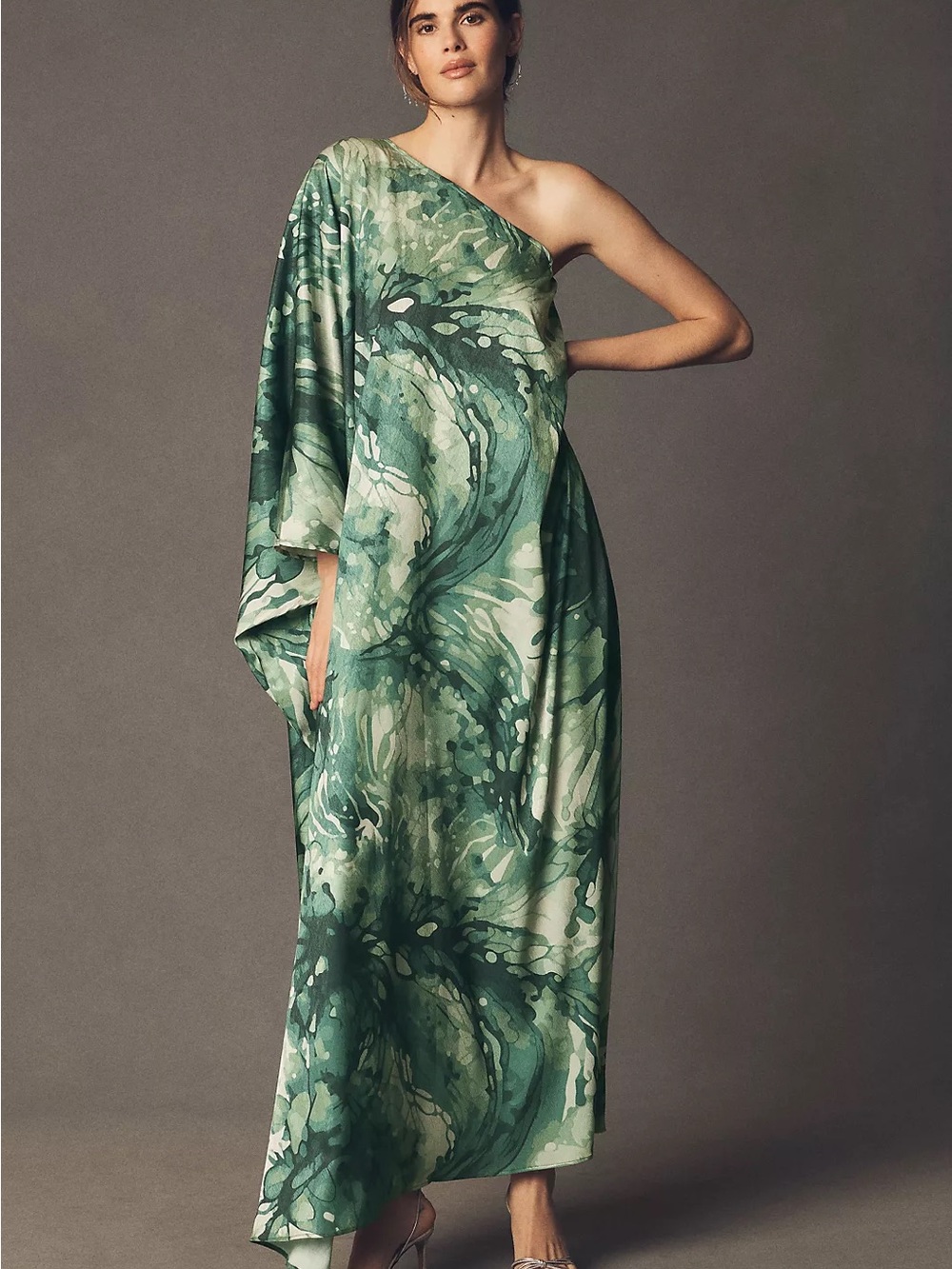 DIARRABLU Satu Printed Long-Sleeve One-Shoulder Maxi Dress